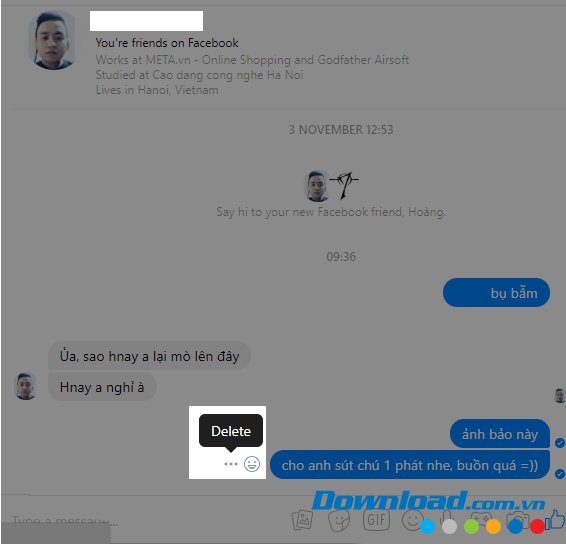 Chọn tin nhắn cần xóa