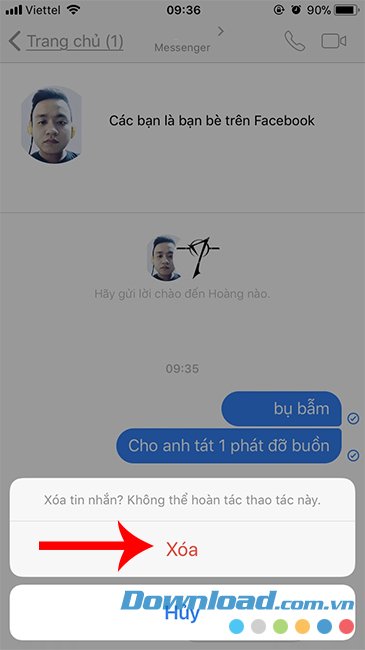 Đồng ý xóa tin nhắn Facebook