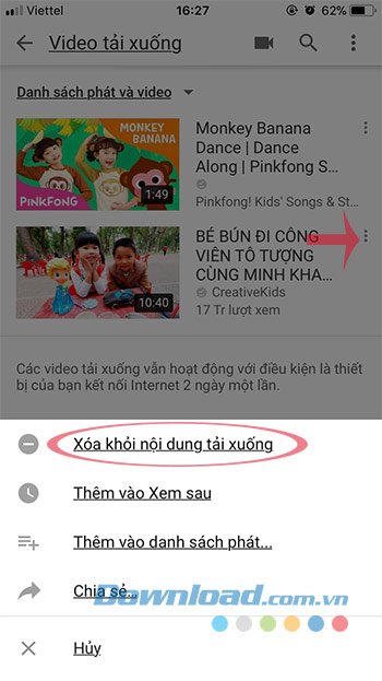 Xóa video tải xuống