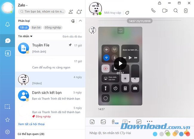 Chat bằng Zalo trên máy tính 