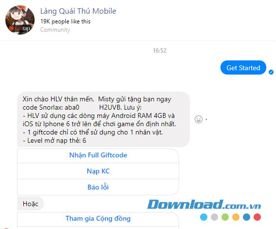 Nhận mã từ hệ thống