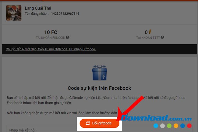 Đổi Giftcode Làng Quái Thú