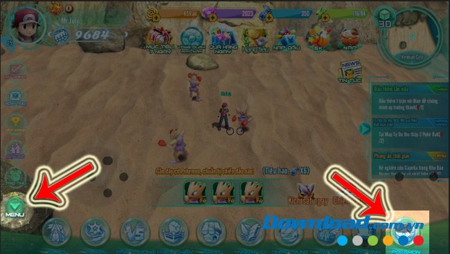 Giao diện chính của game Làng Quái Thú