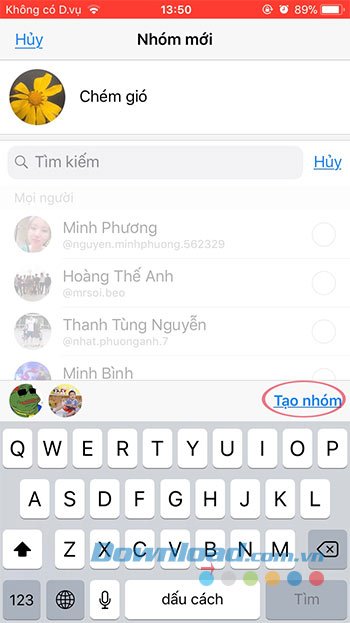 Tạo nhóm chat