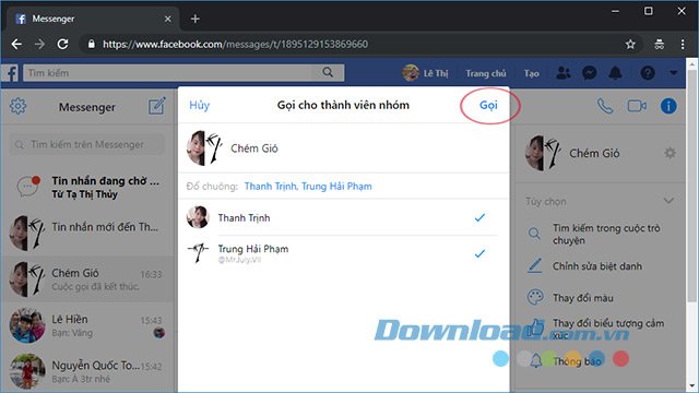 Gọi điện nhóm trên Facebook Messenger