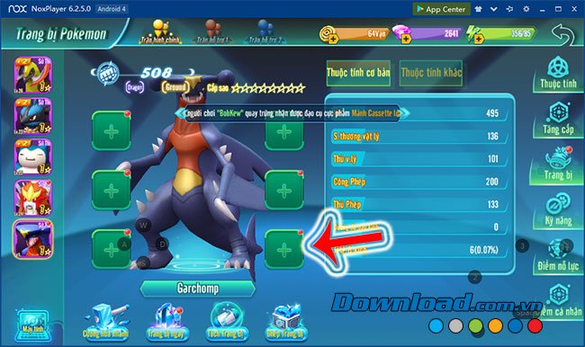 Thêm trang bị cho Pokemon 