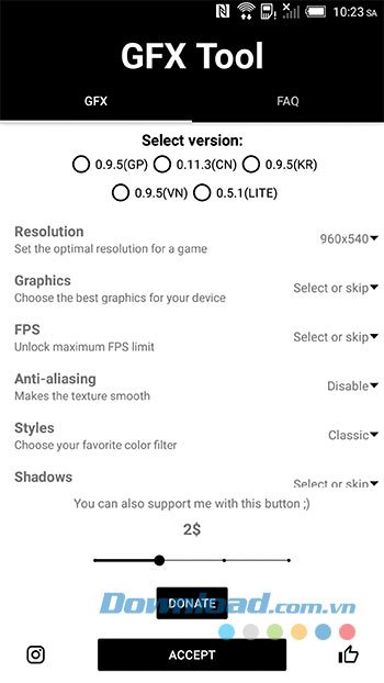 Giao diện chính GFX Tool