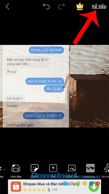 Chọn vào Tiếp