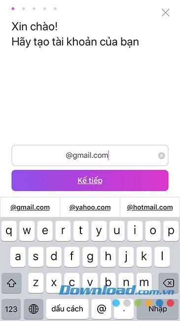 Điền email để tạo tài khoản 