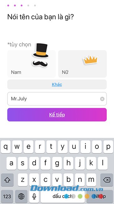 Đặt tên người dùng 