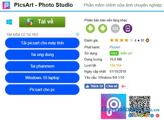 Click vào Tải về để tải PicsArt
