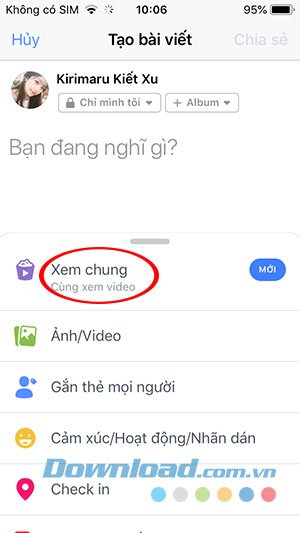 Lựa chọn tính năng mới xem chung