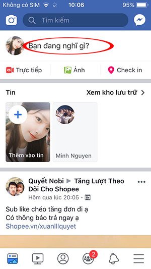 Giao diện chính trên Facebook