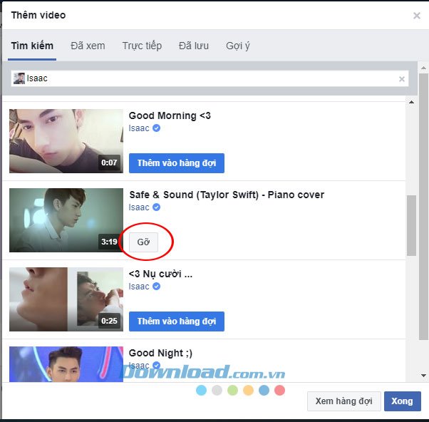 Gỡ bỏ video trong danh sách xem chung của Facebook