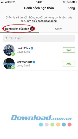 Danh sách bạn bè có sẵn trên Instagram