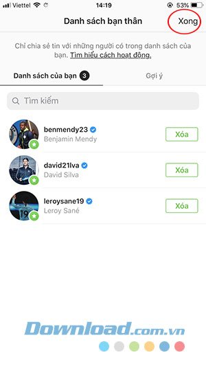 Hoàn thành danh sách bạn thân trên Instagram