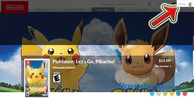 Đăng nhập vào trang chủ của Nintendo