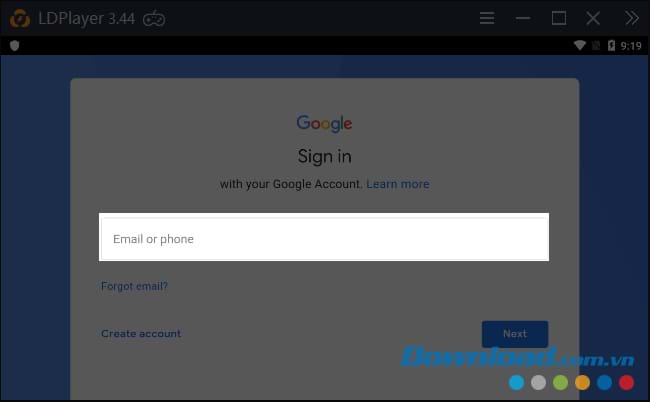 Điền địa chỉ email vào LDPlayer