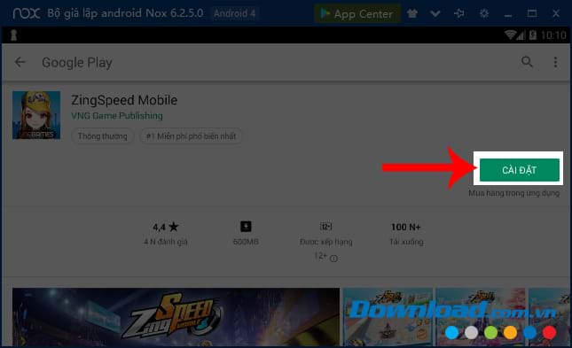 Nhấn vào Cài đặt game Zing Speed