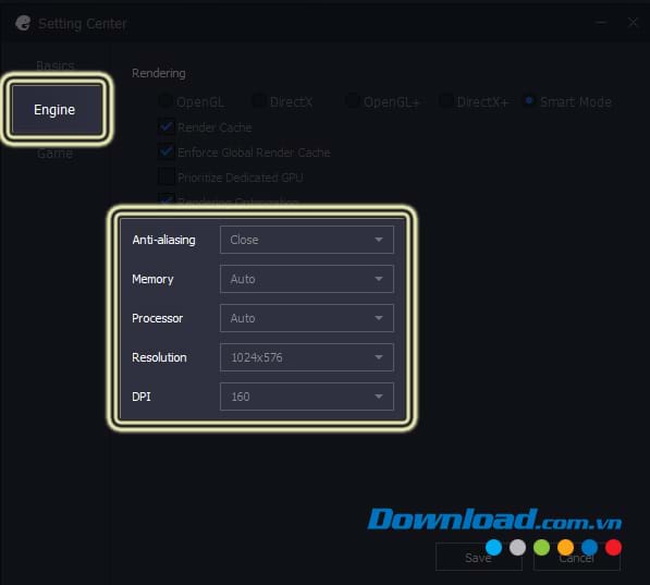 Giao diện của Setting Center