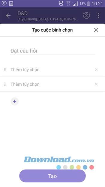 Đặt câu hỏi bình chọn trên Viber