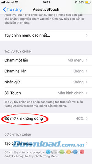 Cài đặt mức độ trong suốt