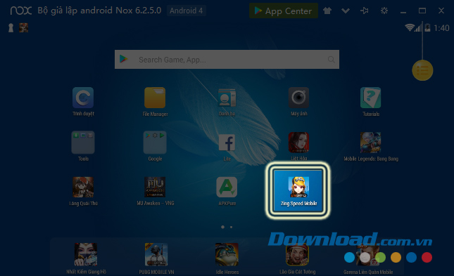 Khởi động giả lập Android đã cài đặt Zing Speed