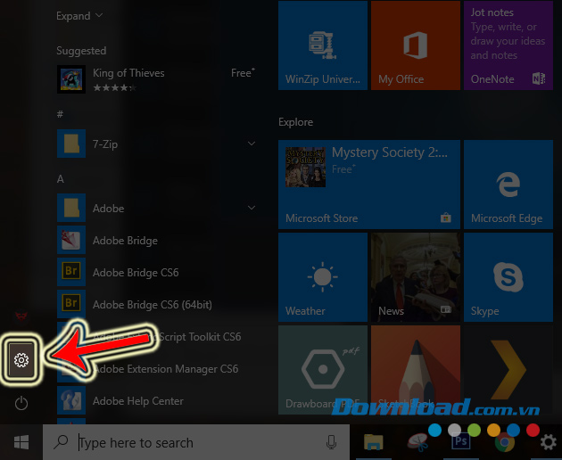 Truy cập vào Settings
