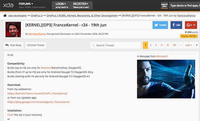Tìm kernel tương thích trên diễn đàn xda-developers