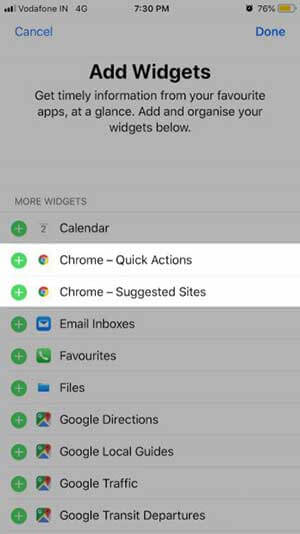 Thêm Quick Actions vào Today Menu