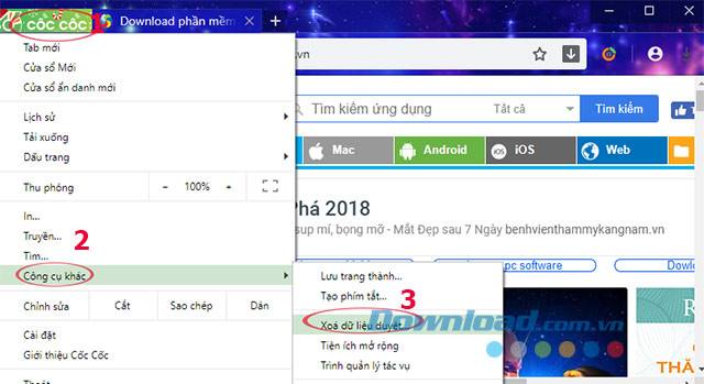 Công cụ trên Cốc Cốc