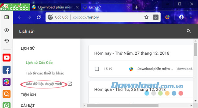 Xóa dữ liệu duyệt web Cốc Cốc