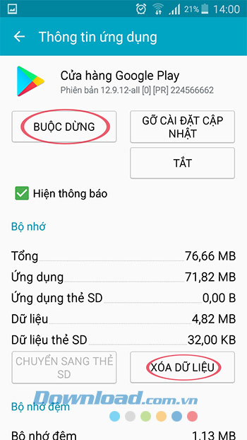 Buộc dừng Google Play
