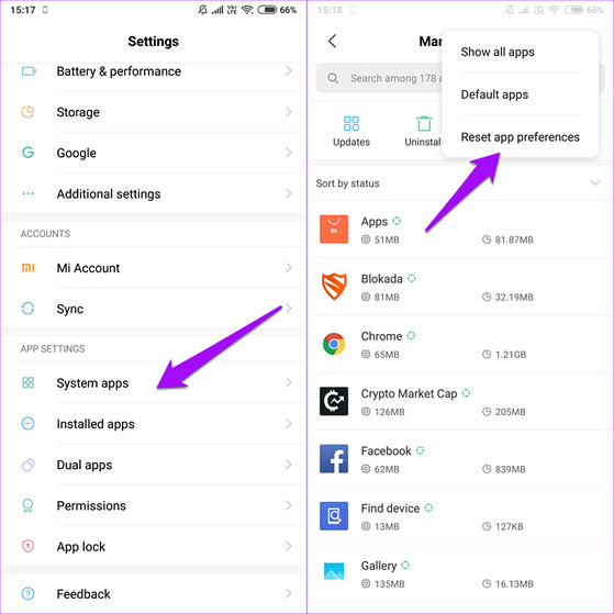 Khôi phục cài đặt ứng dụng