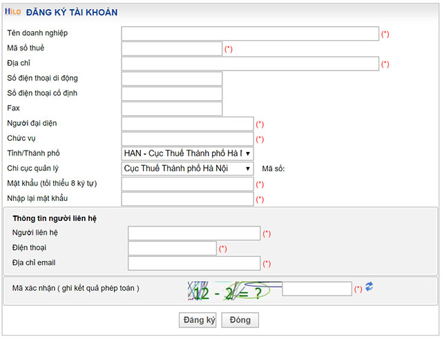 Thông tin đăng ký  T-VAN