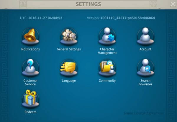 Giao diện Settings của Rise of Civilizations