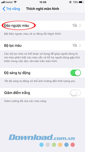 Kích hoạt Đảo Ngược Màu