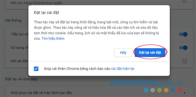 Đặt lại cài đặt Chrome