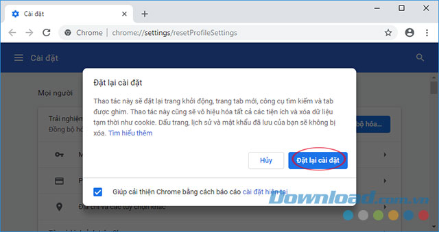 Đặt lại cài đặt Chrome