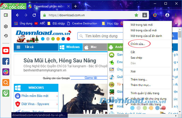 Chỉnh sửa bookmark Cốc Cốc