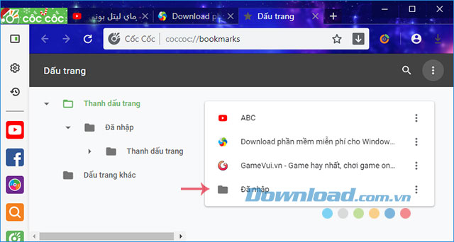 Đã nhập dấu trang trên Cốc Cốc