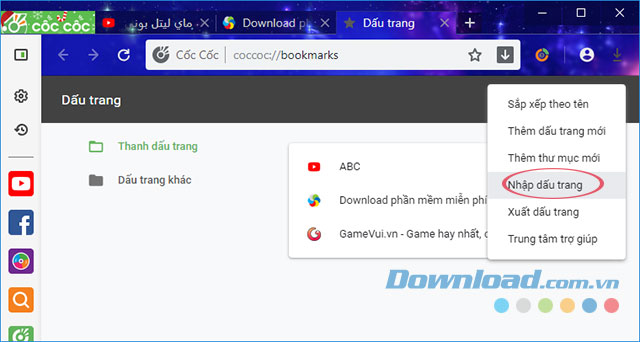 Nhập dấu trang trên Cốc Cốc