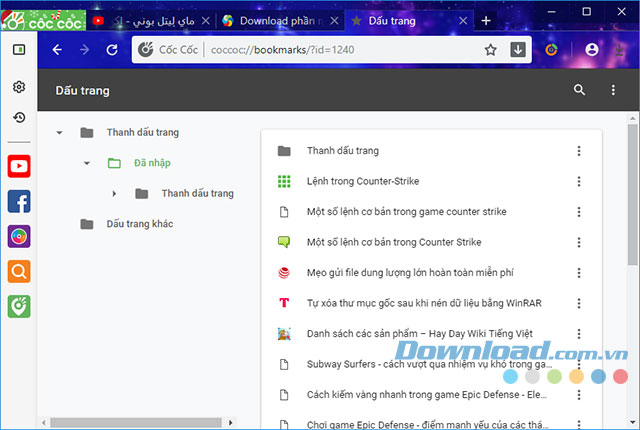 Thư mục dấu trang trên Cốc Cốc