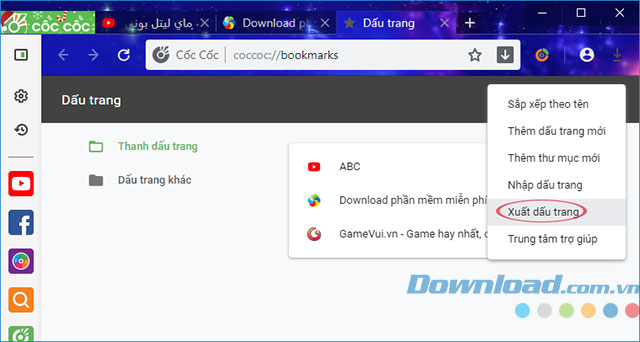 Xuất dấu trang trên Cốc Cốc