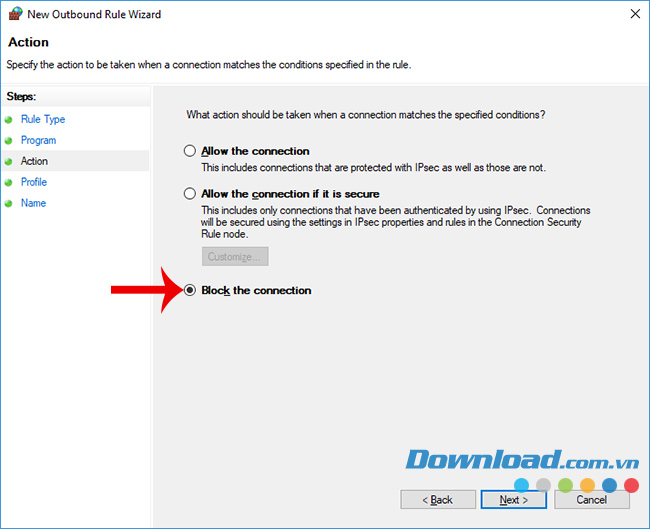 Khóa internet của phần mềm đã chọn