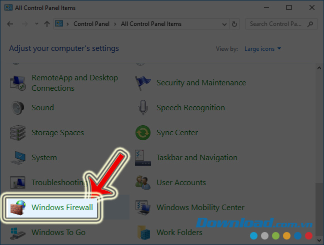 Chọn vào Windows Firewall