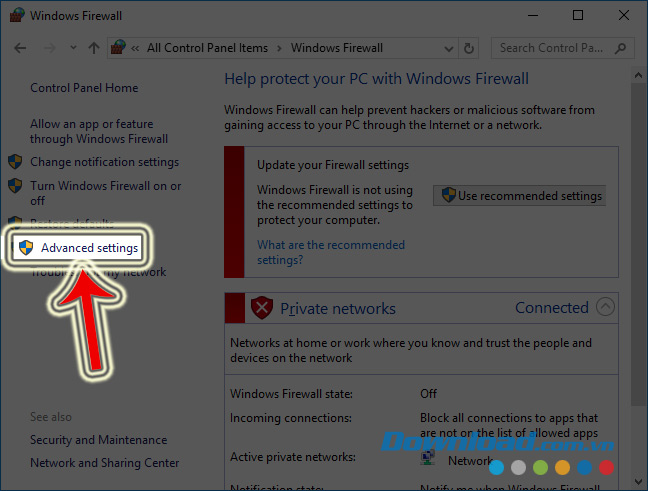 Chọn Advanced Settings