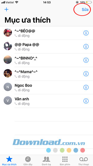 Chỉnh sửa Mục ưa thích