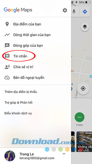 Phần tin nhắn đã cập nhật trên Bản đồ