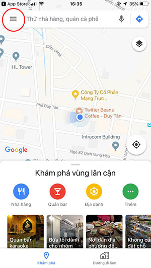 Giao diện chính của Google Maps